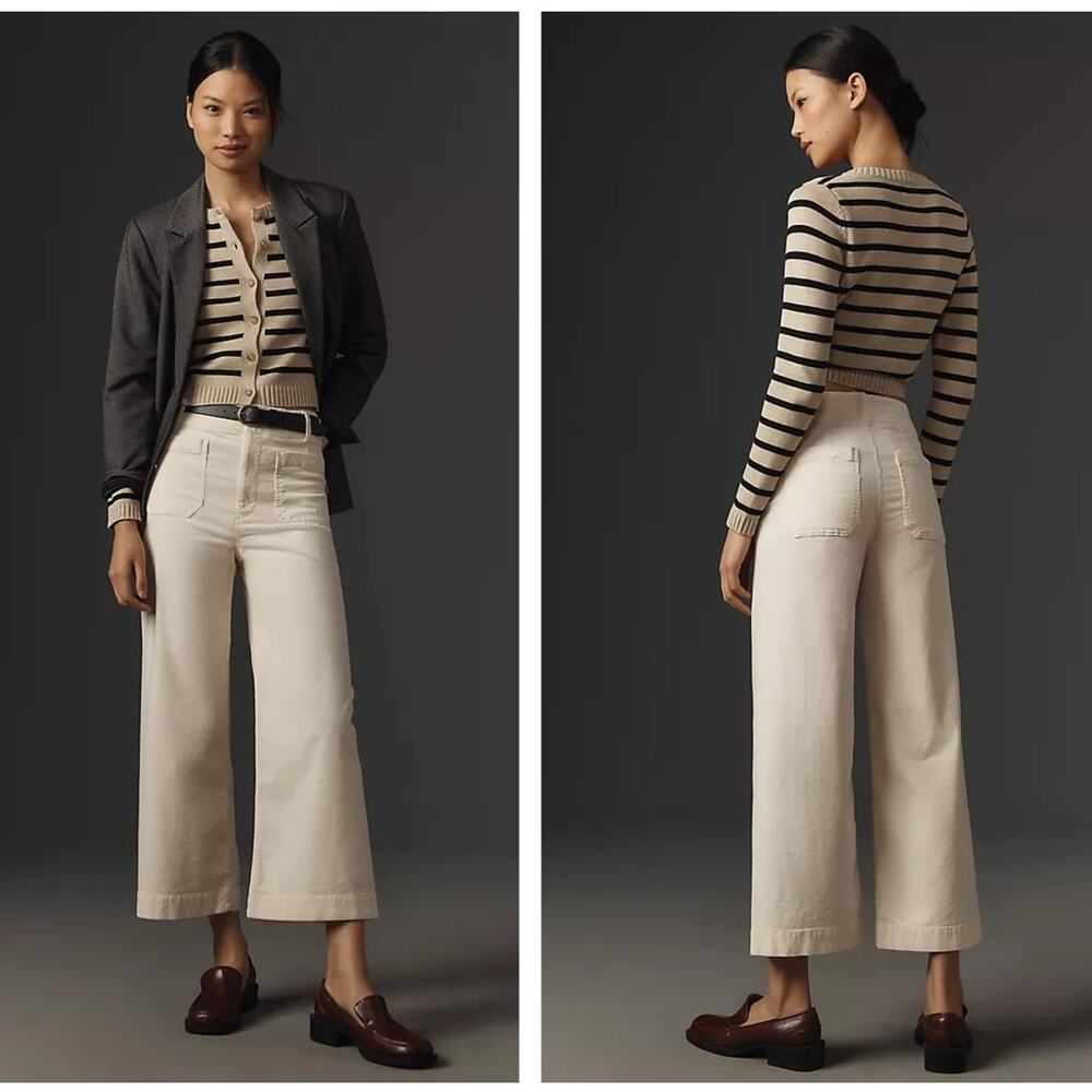 Anthropologie Cream Wide Leg Pants